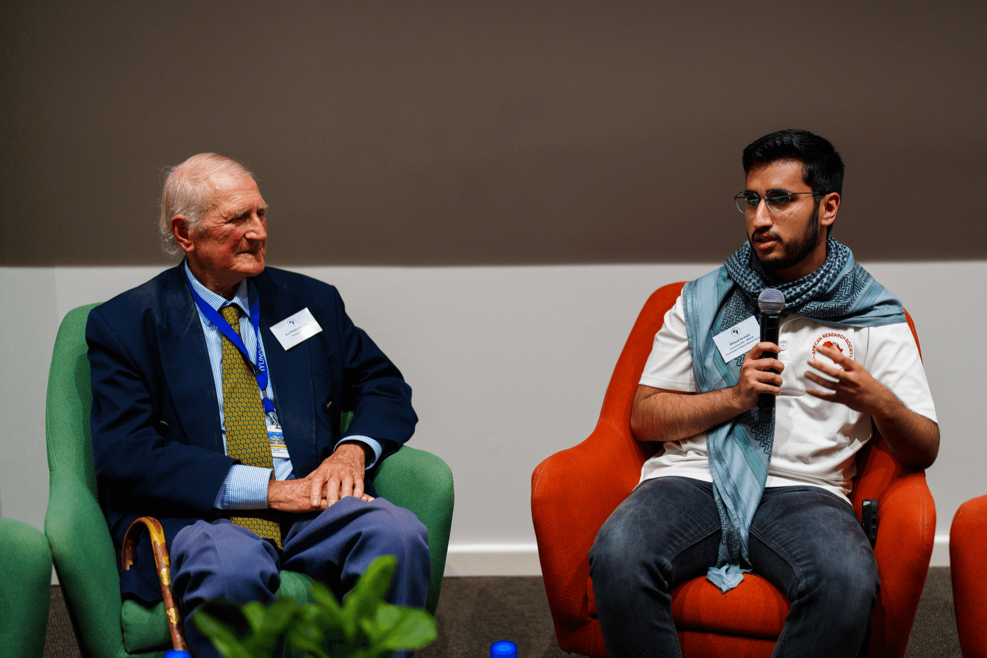 Waheed in an African Research Society panel conversation with a senior professor